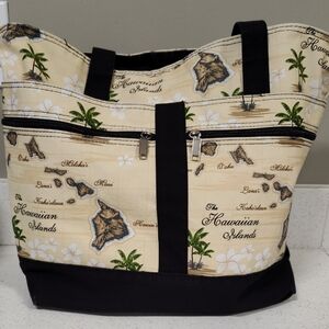 Hawaiian Islands Beige and Black Tote Bag